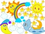 Adesivo decorativo esclusivo "Sole, luna ,nuvole e stelle"