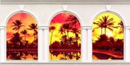 Gigantografia esclusiva autoadesiva "Finestra panoramica 2 con tramonto tropicale"